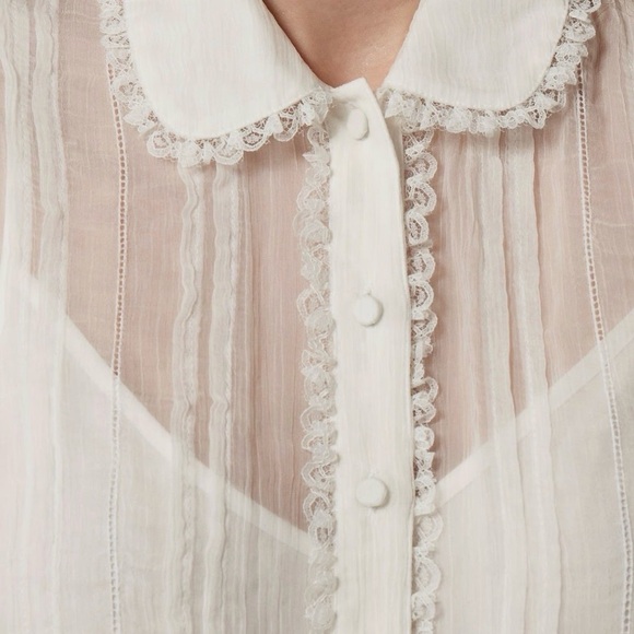 J.CREW Ivory Sheer Chiffon Lace
Trim Button Up Shirt Size 6 - NWT - Picture 4 of 15
